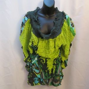 Dept Angel Winged Sleeve Ruffled Printed Top